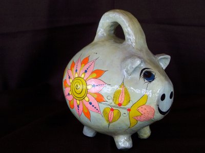 Grey piggy bank with no coin slot. 1960s - 1970s.