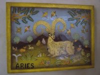 Zodiac, Aries hand-painted wooden tray. This piece is simply the best example of their decorative painting technique that I own.