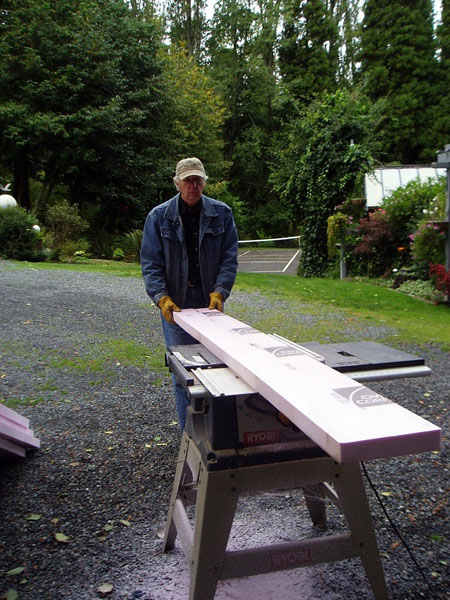 Getting help cutting long sheets of styro for crate.