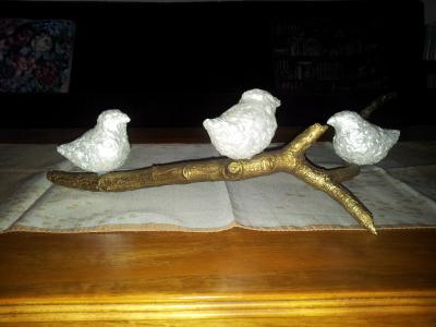 "Three white birds on a branch" by Marion Auger