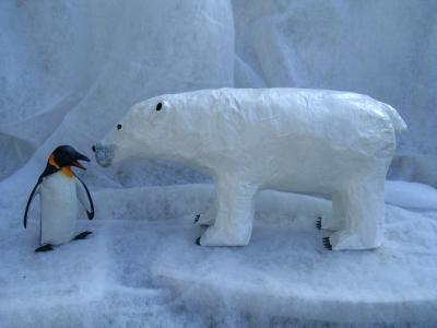 "Mrs. Polley Polar Bear and penguin" by Diane Sarracino