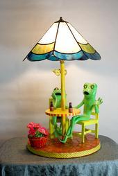 "Two Frogs at Sidewalk Cafe Lamp" by Christina Colwell