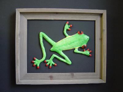 "frog framed in barnboard" by Andrea Charendoff