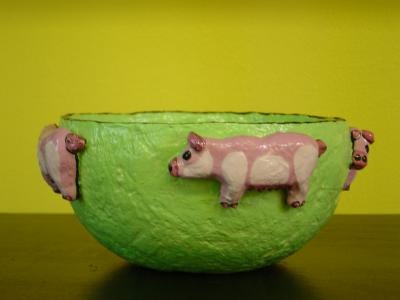 "small green pig bowl" by Andrea Charendoff