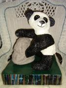 Panda Touching Boulder On  A Bamboo Photo Base by Carolyn Bispels