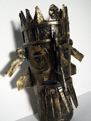 "cardboard oat box Aztec idol" by David Peterson