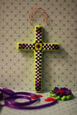 "Green Checkerboard Cross" by Holly St.Denis