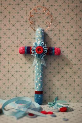 "Blue Polka Dot Cross" by Holly St.Denis