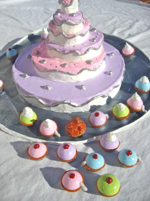 "Papier-mache cakes" by Sheryl Scharschmidt