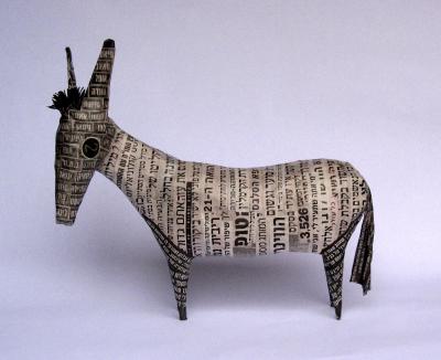 "donkey of newspaper" by Sigal Yaron
