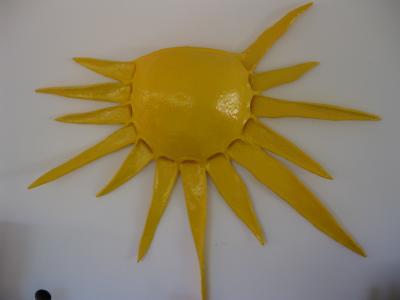 "Yellow sun shines all day with light body and paper pulp" by Minna Ben-Nun