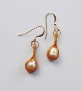 Recycled paper gold earrings with pearls by Minna Ben-Nun