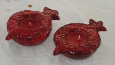 "Red Pomegranate Candlesticks" by Yael Levy