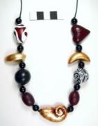 hand painted and giled papier mache necklace by Evangeline Duplessis