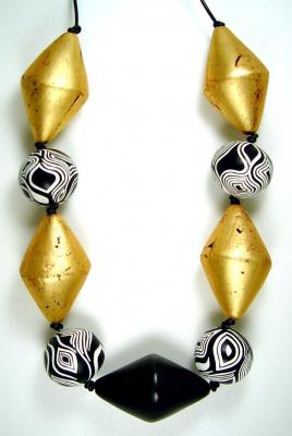 "Black & gilt conical bead necklace" by Evangeline Duplessis