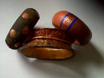 "papier mache bangles-handpainted and gilded" by Evangeline Duplessis