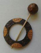 shawl pin.Recycled card and papier mache by Evangeline Duplessis