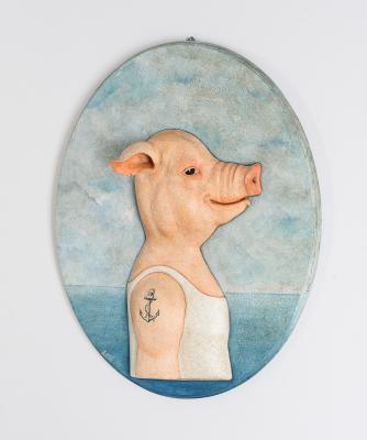 "A nautical pig portrait" by Melanie Bourlon