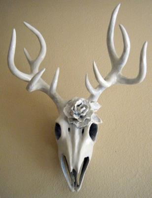"Vegan Deer Skull with White Rose" by Sarah Hage
