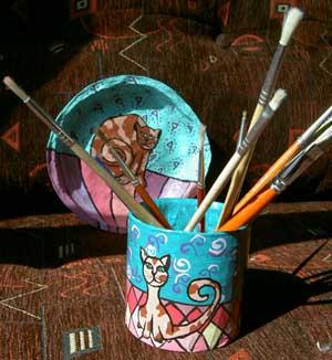 "Cat Plate and Pen Holder" by Bilja