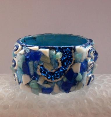 "Papiermaché-Mosaic Bracelet Blue" by Alison Day