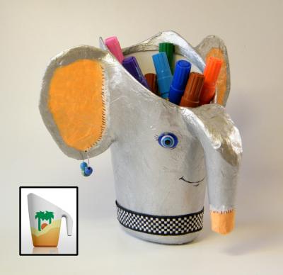 "Pencil holder desk accessories, elephant decor, Upcycled paper mache desk organizer, eco friendly" by Racheli Ben Aharon