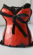 Red and black lace corset by Sara Hall