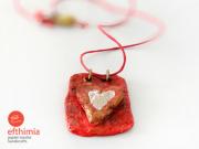 Red heart pendant necklace by Efthimia Kotsanelou