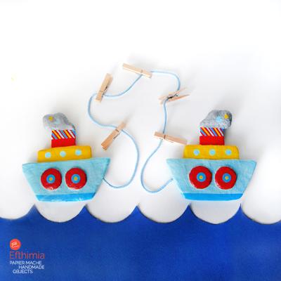 "Papier mache boats art & photo display hanger" by Efthimia Kotsanelou