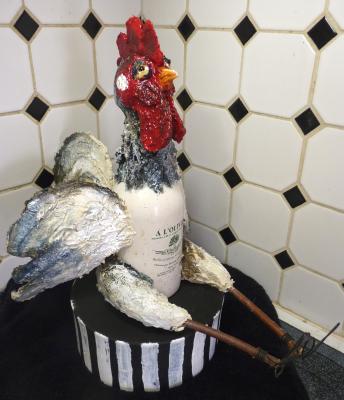 "Chicken on Olive Oil Bottle" by Maure Bausch